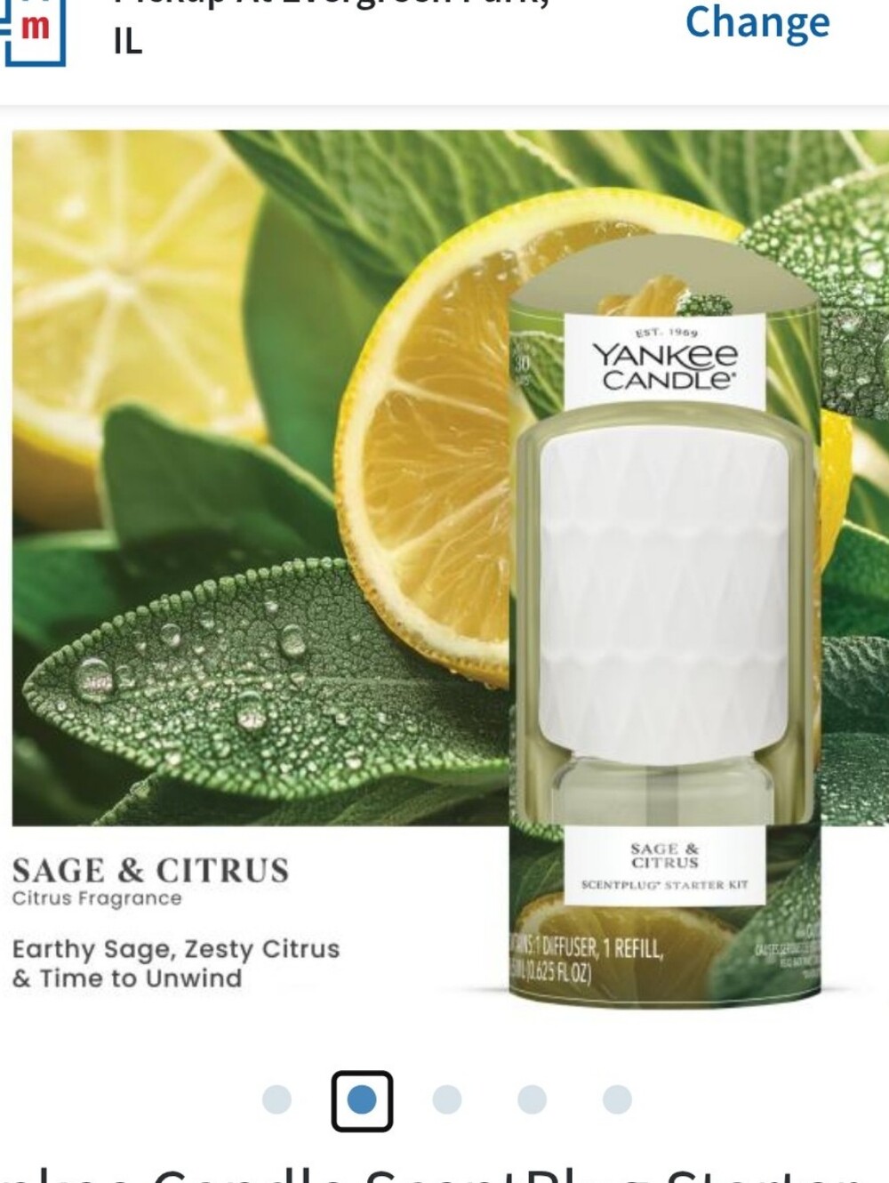 Yankee Candle Sage & Citrus Scent Plug Starter Kit NWT